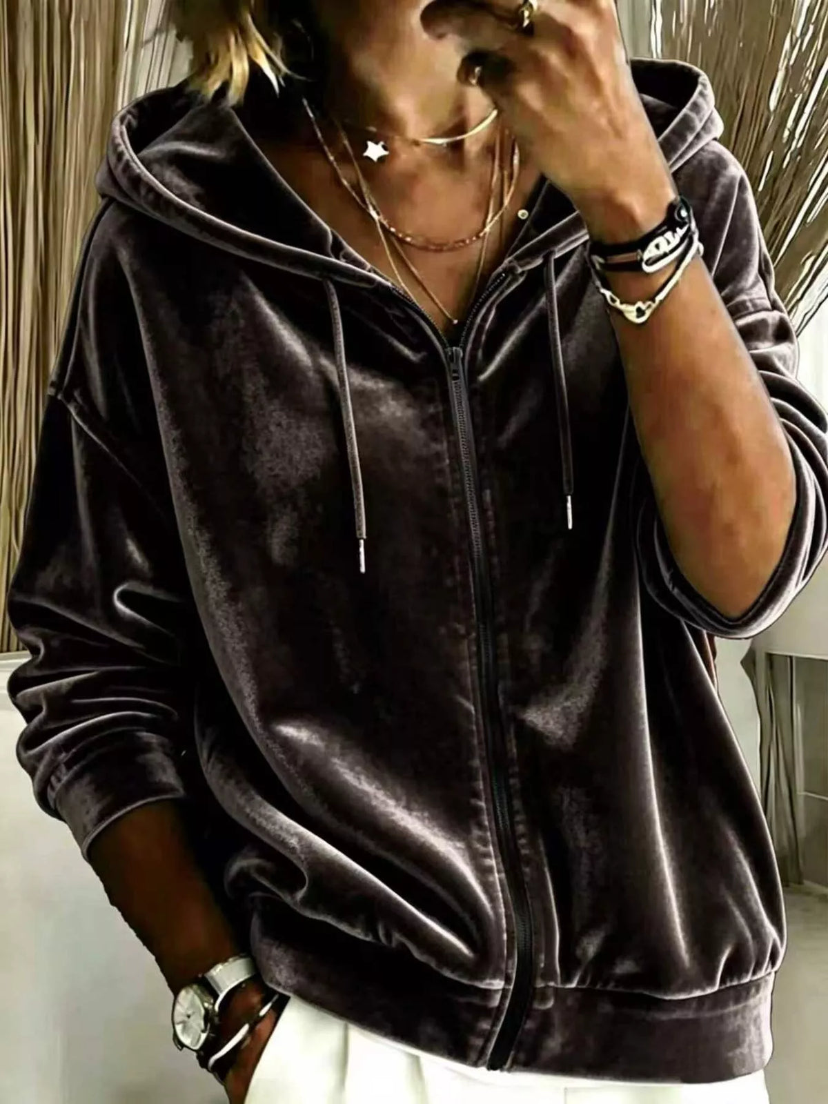 Full Size Velvet Zip-Up Hoodie Plus Size