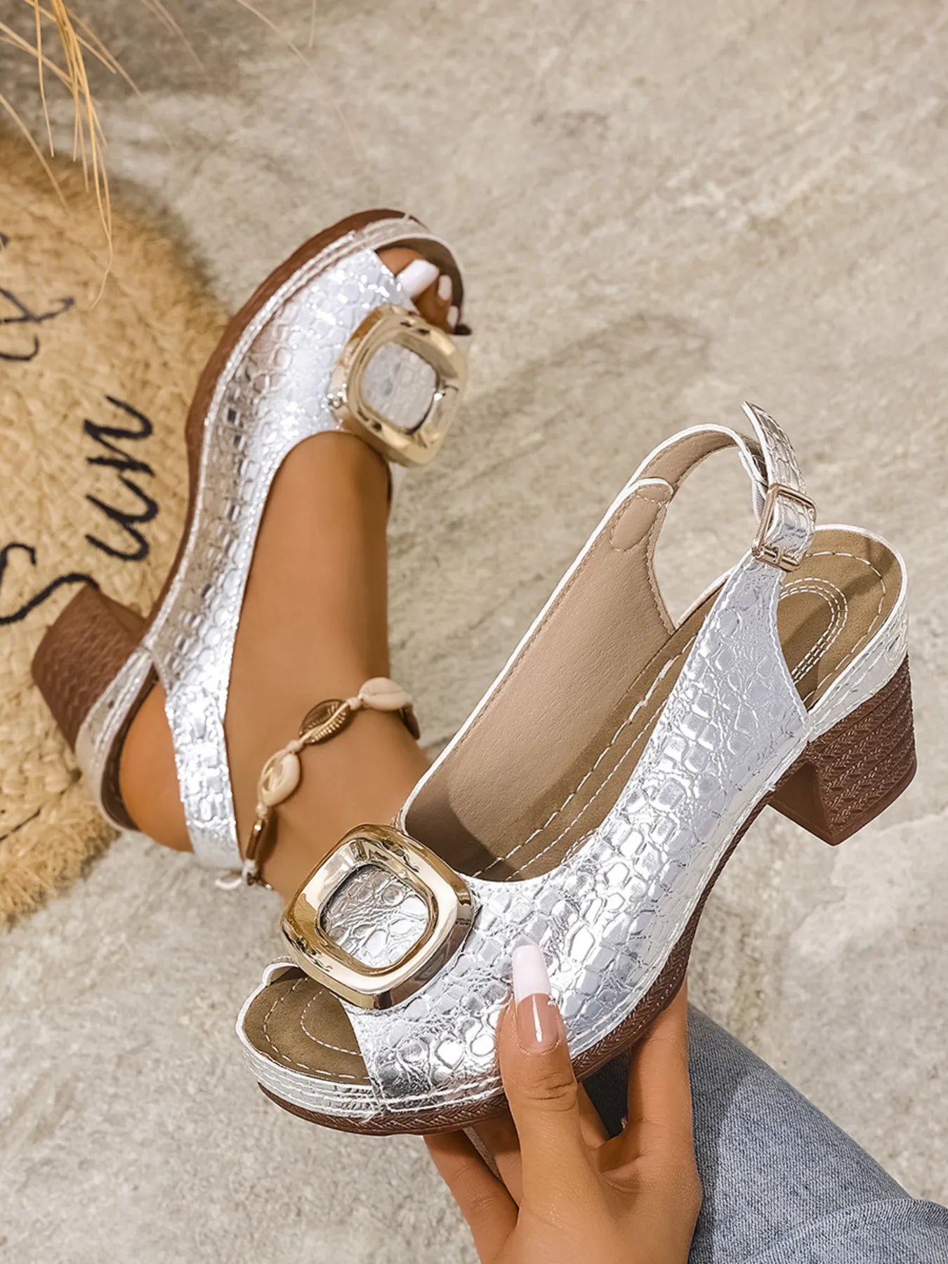 Block Heel Slingback Sandals
