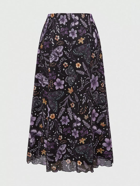 Floral Print Flowy Midi Skirt