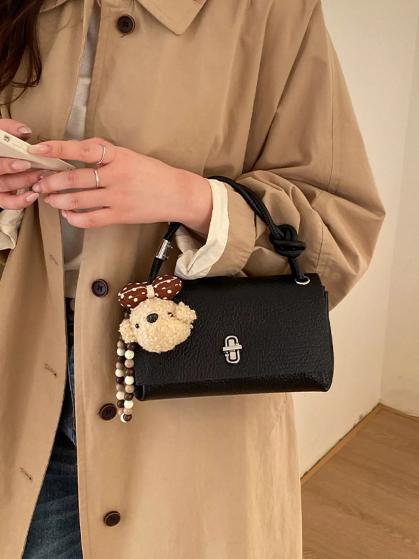 Turn-Lock Leather Crossbody Bag