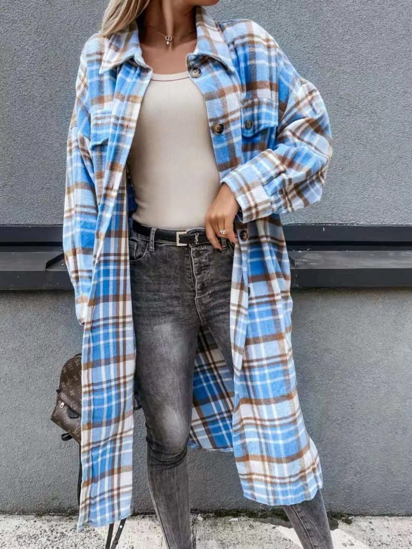 Plaid Button Up Longline Shacket