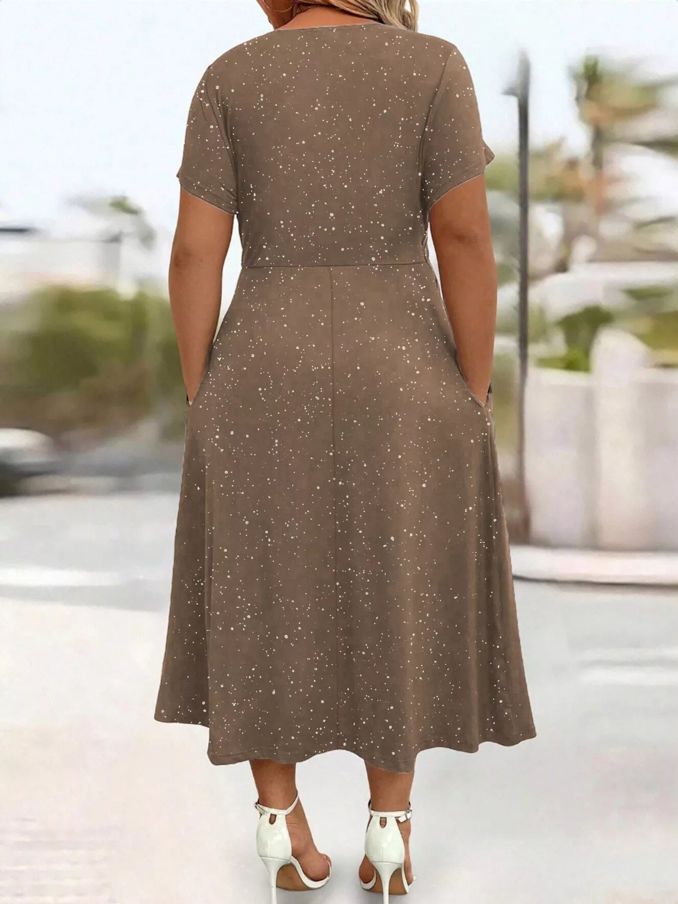 Full Size Glitter Flutter Sleeve Midi Dress Plus Size