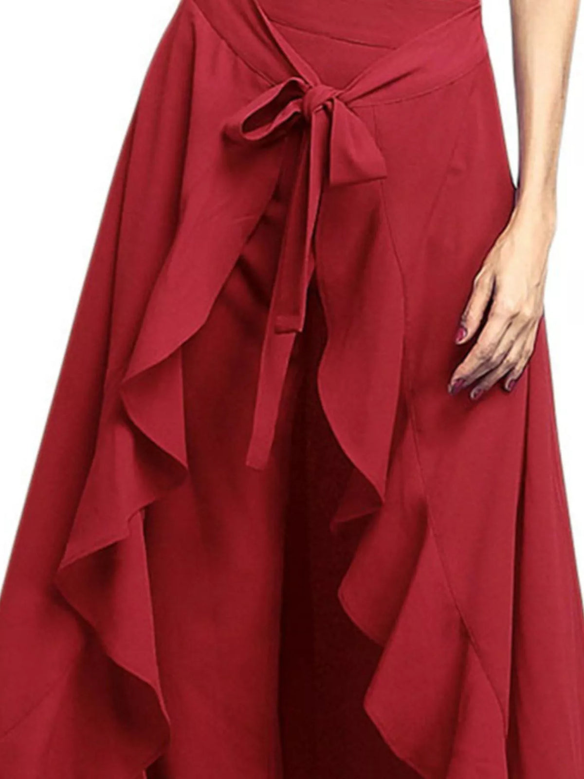 Full Size High-Waisted Tie-Front Ruffled Wide-Leg Pants Plus Size