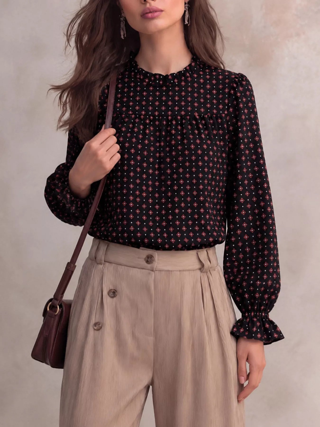 Printed Flounce Sleeve Blouse