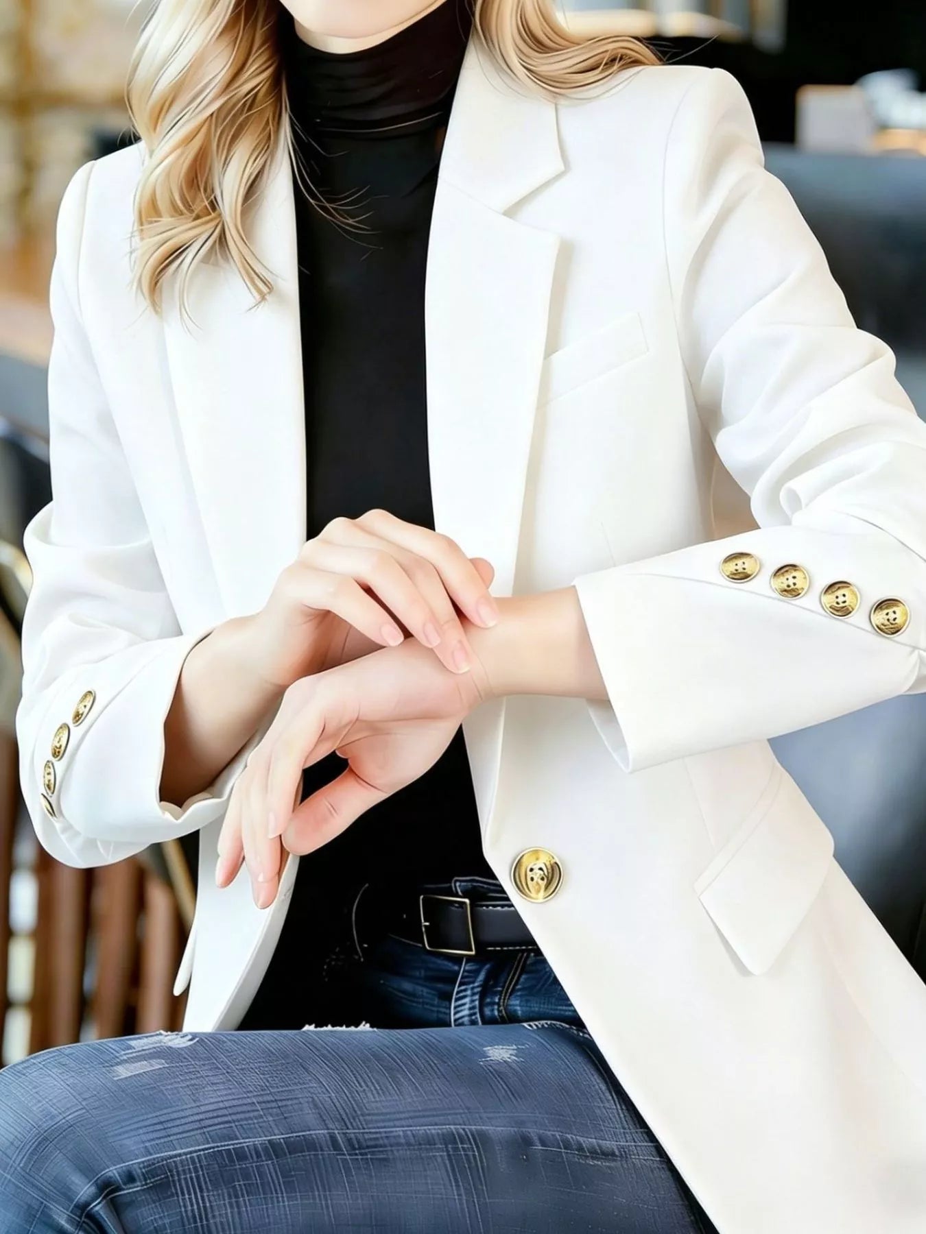 Full Size One Button Lapel Collar Blazer Plus Size