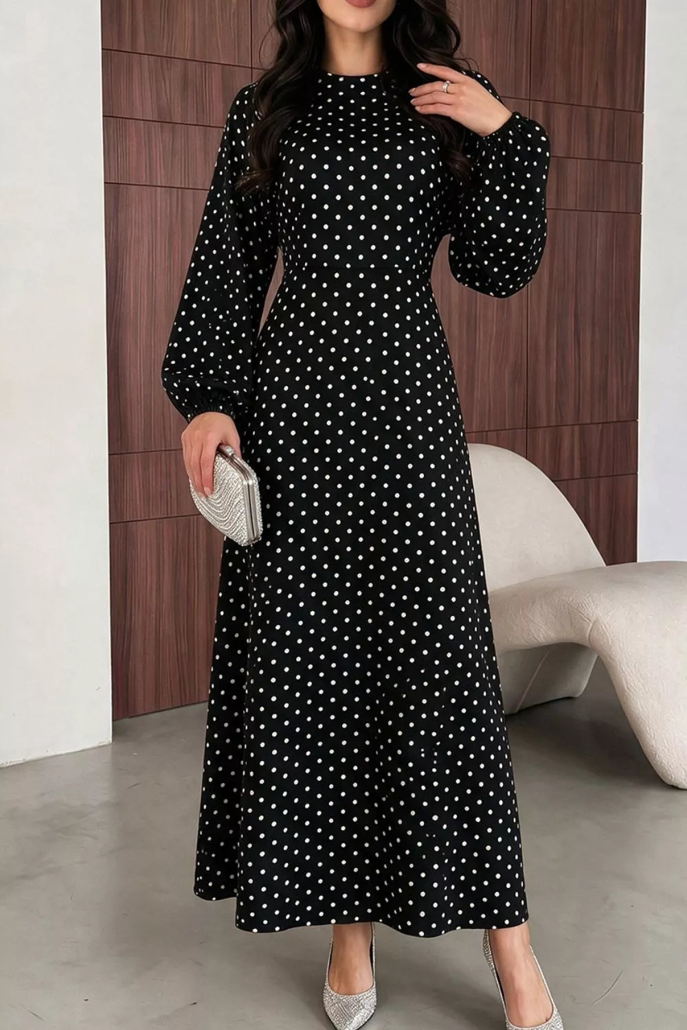 Polka Dot Long Sleeve Maxi Dress