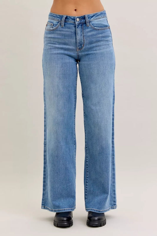 Judy Blue Mid Rise Retro Wide Leg Jeans