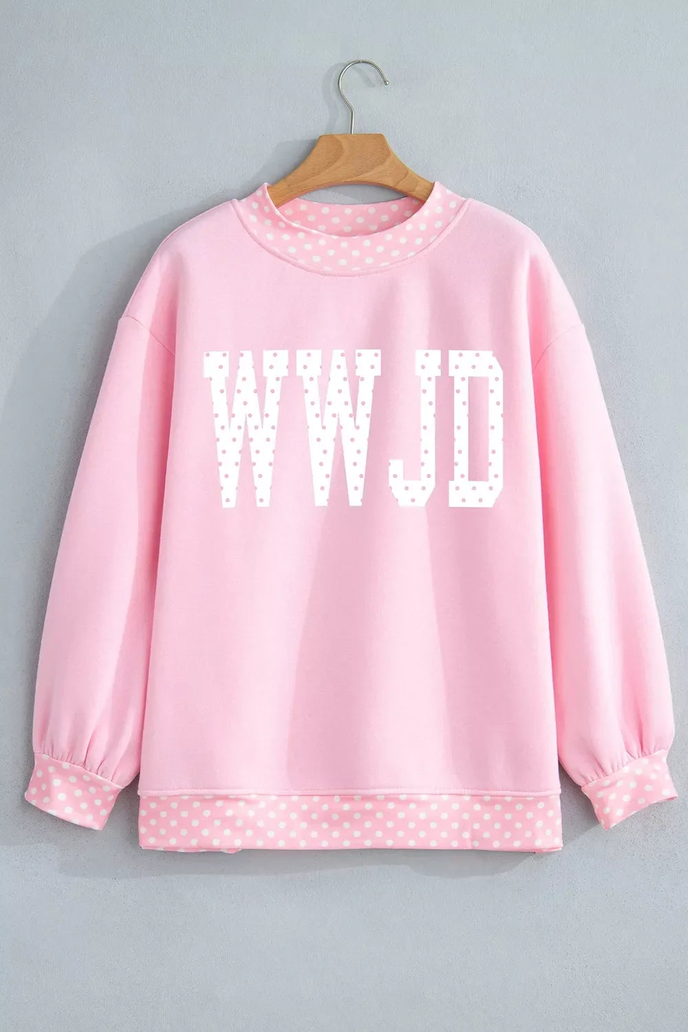 Polka Dot Letter Print Mock Neck Pullover Sweatshirt