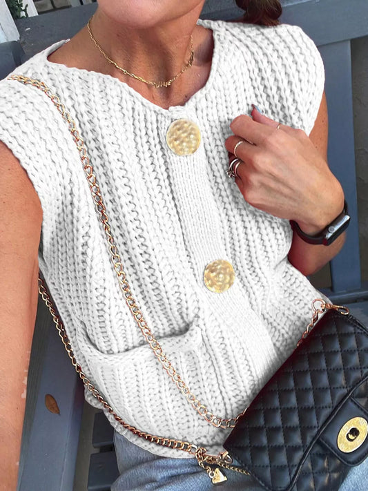 Chunky Knit Button-Down Sweater Vest