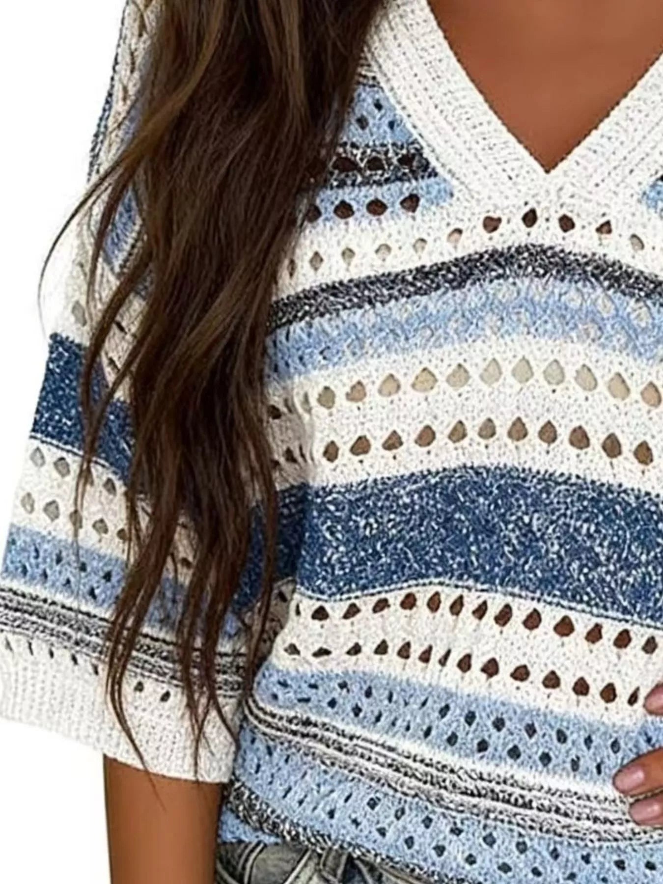 Chic Striped Crochet Knit Top