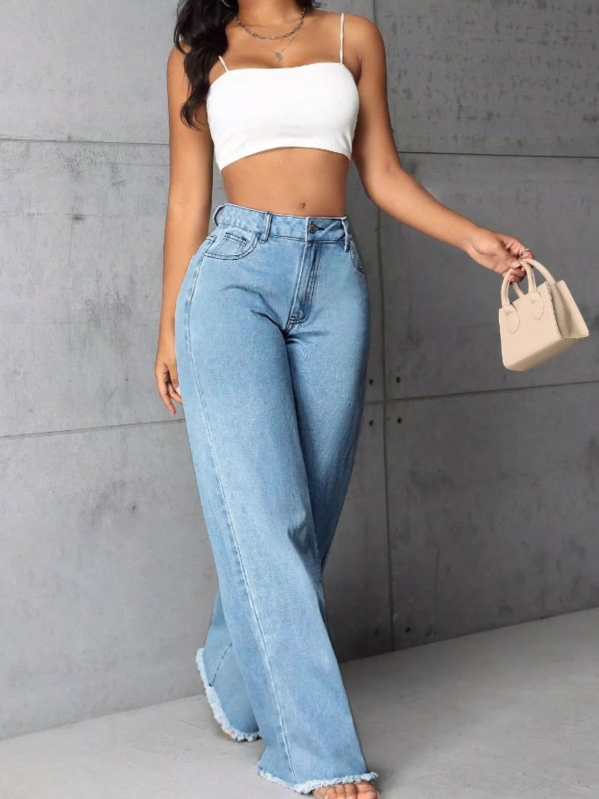 Full Size High-Waisted Wide Leg Raw Hem Jeans Plus Size