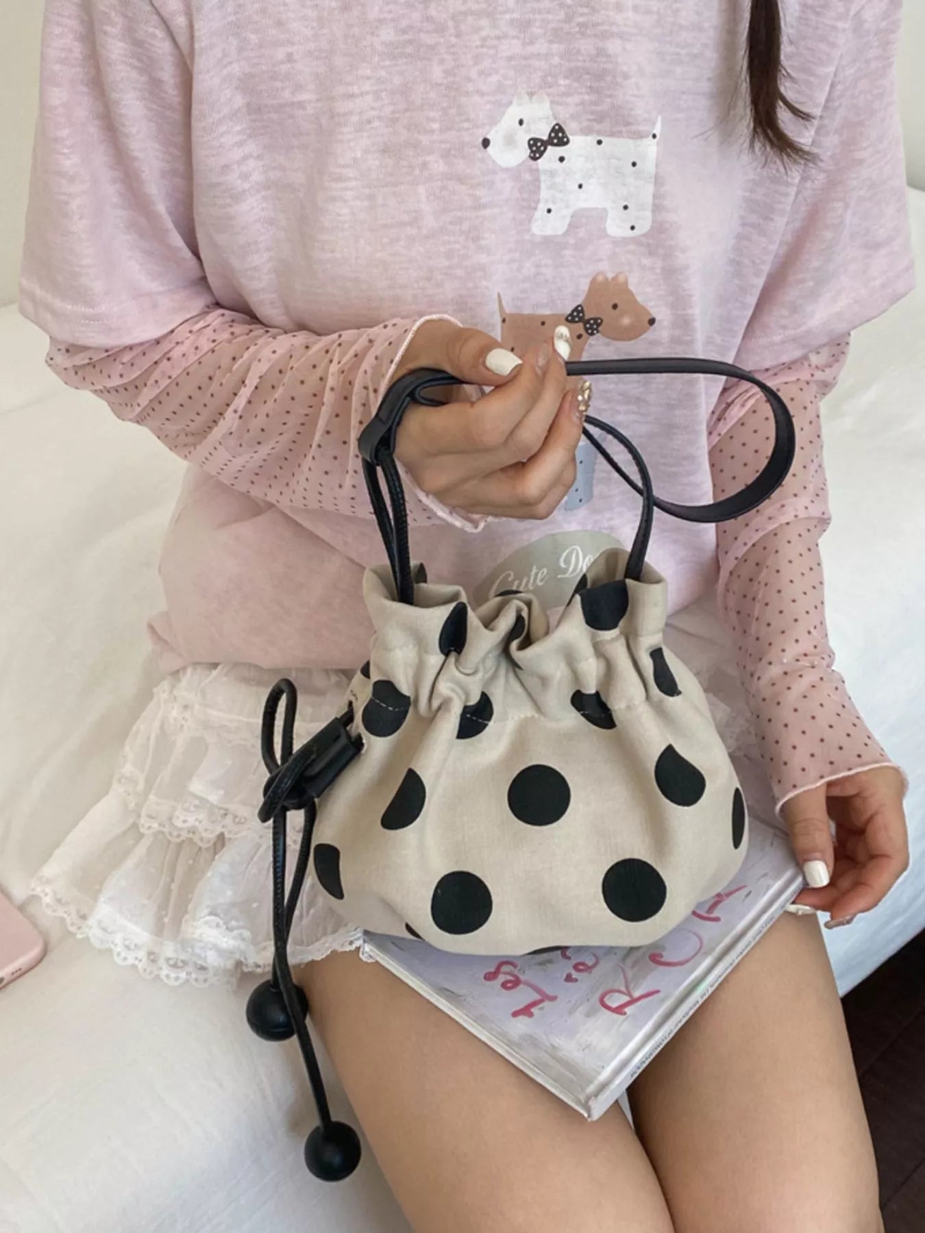 Polka Dot Drawstring Crossbody Bag