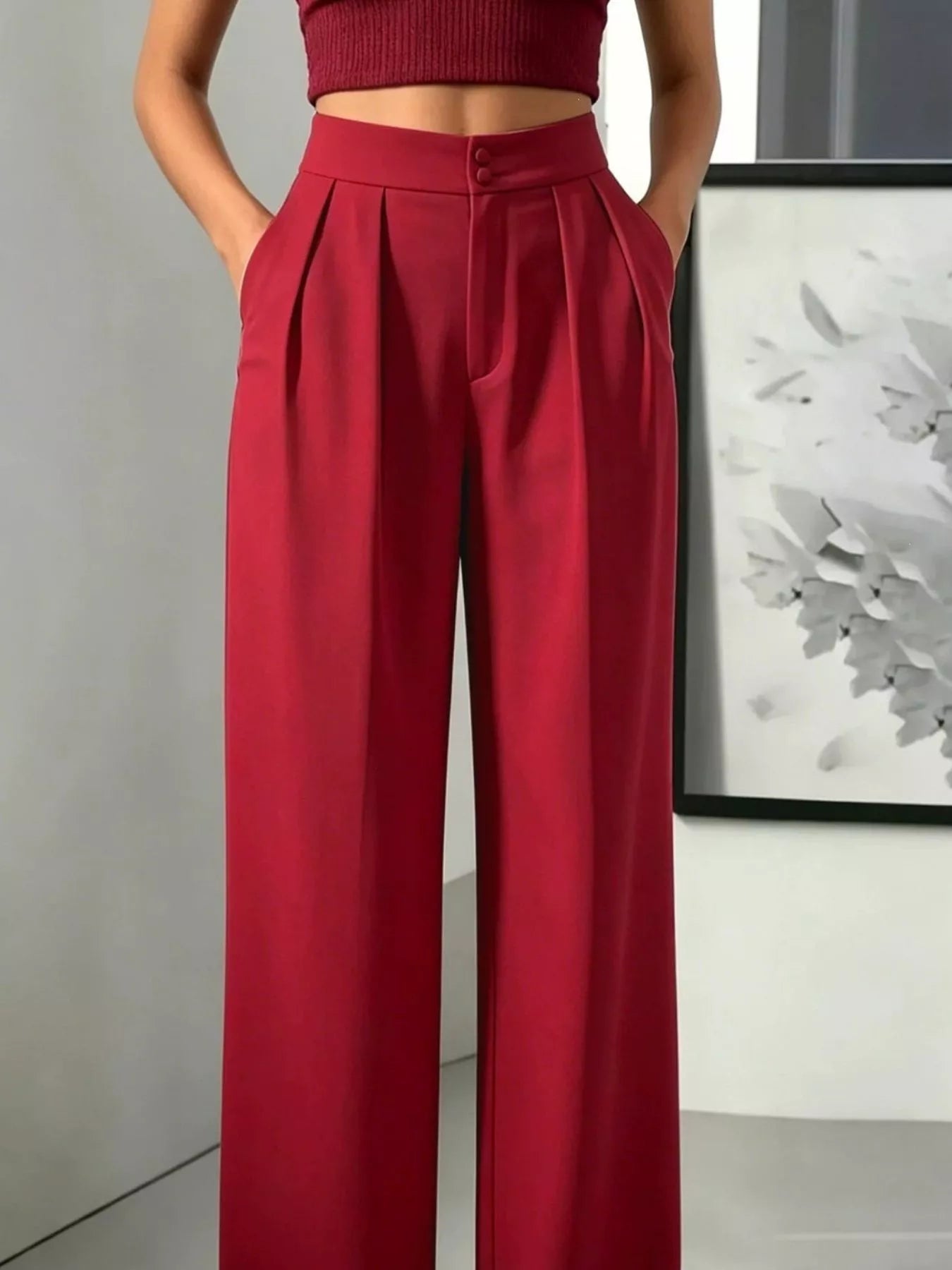 High-Waisted Pleated Wide-Leg Pants