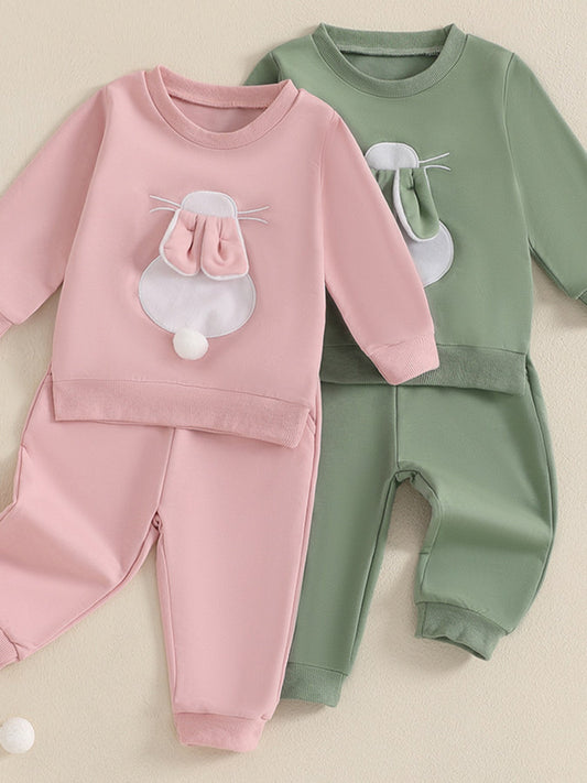 Children's Bunny Applique Top and Pants Outfit Set