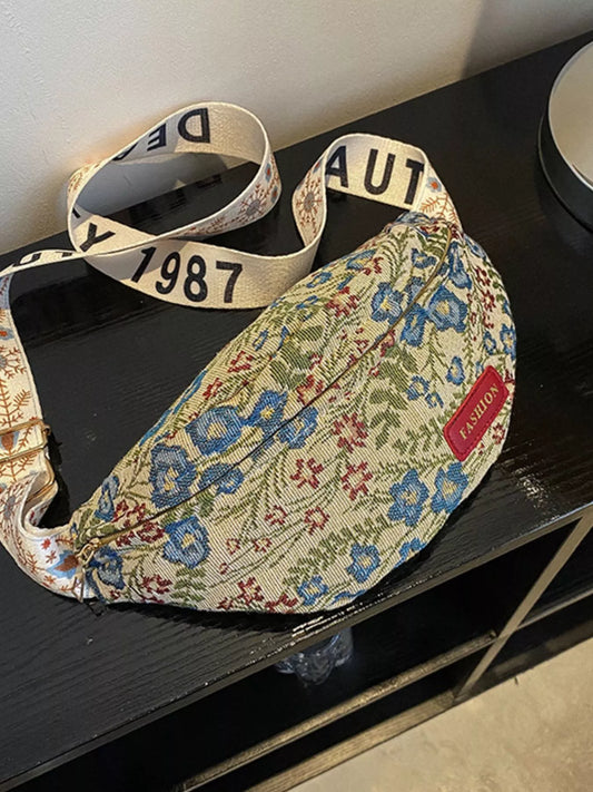 Floral Pattern Wide Strap Crossbody Bag