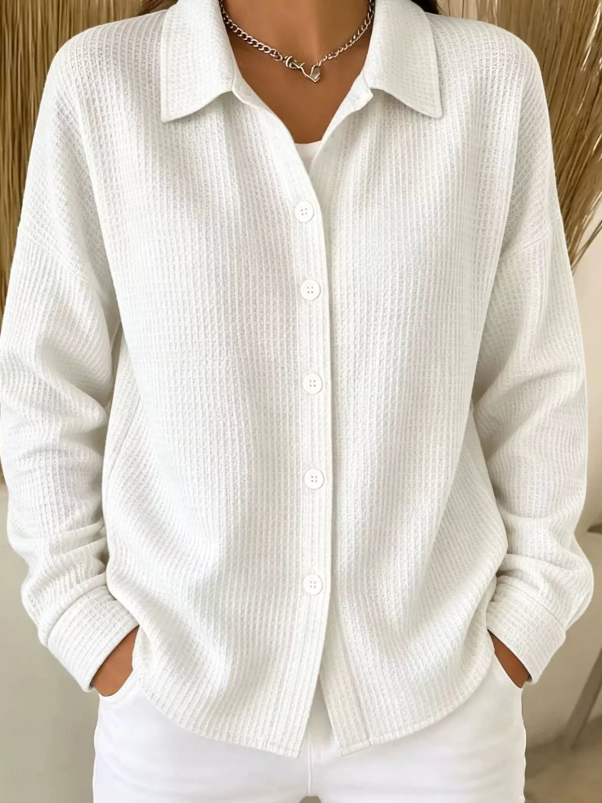 Waffle Knit Button-Down Shirt