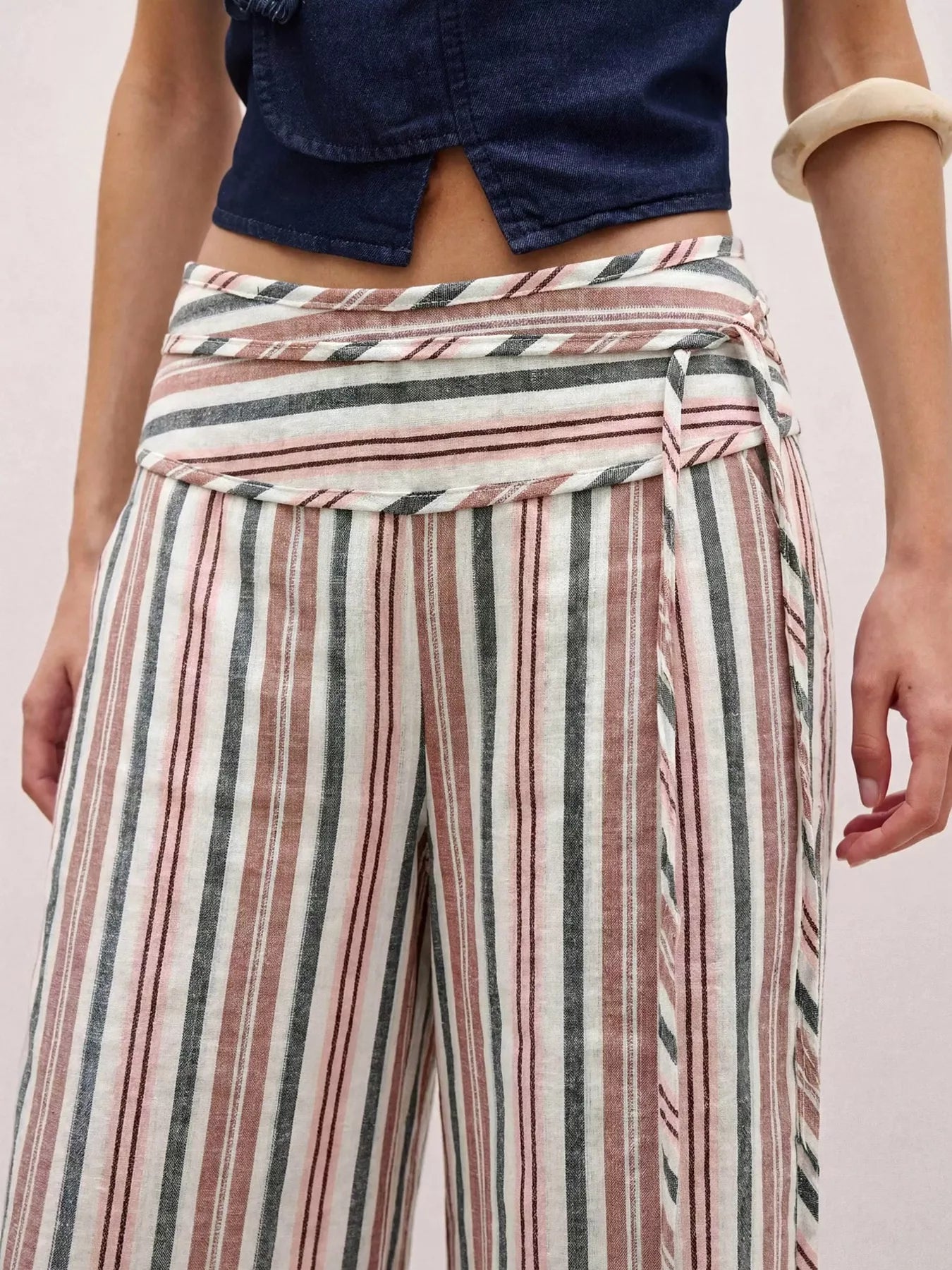 Striped Wide-Leg Pants with Tie Waist