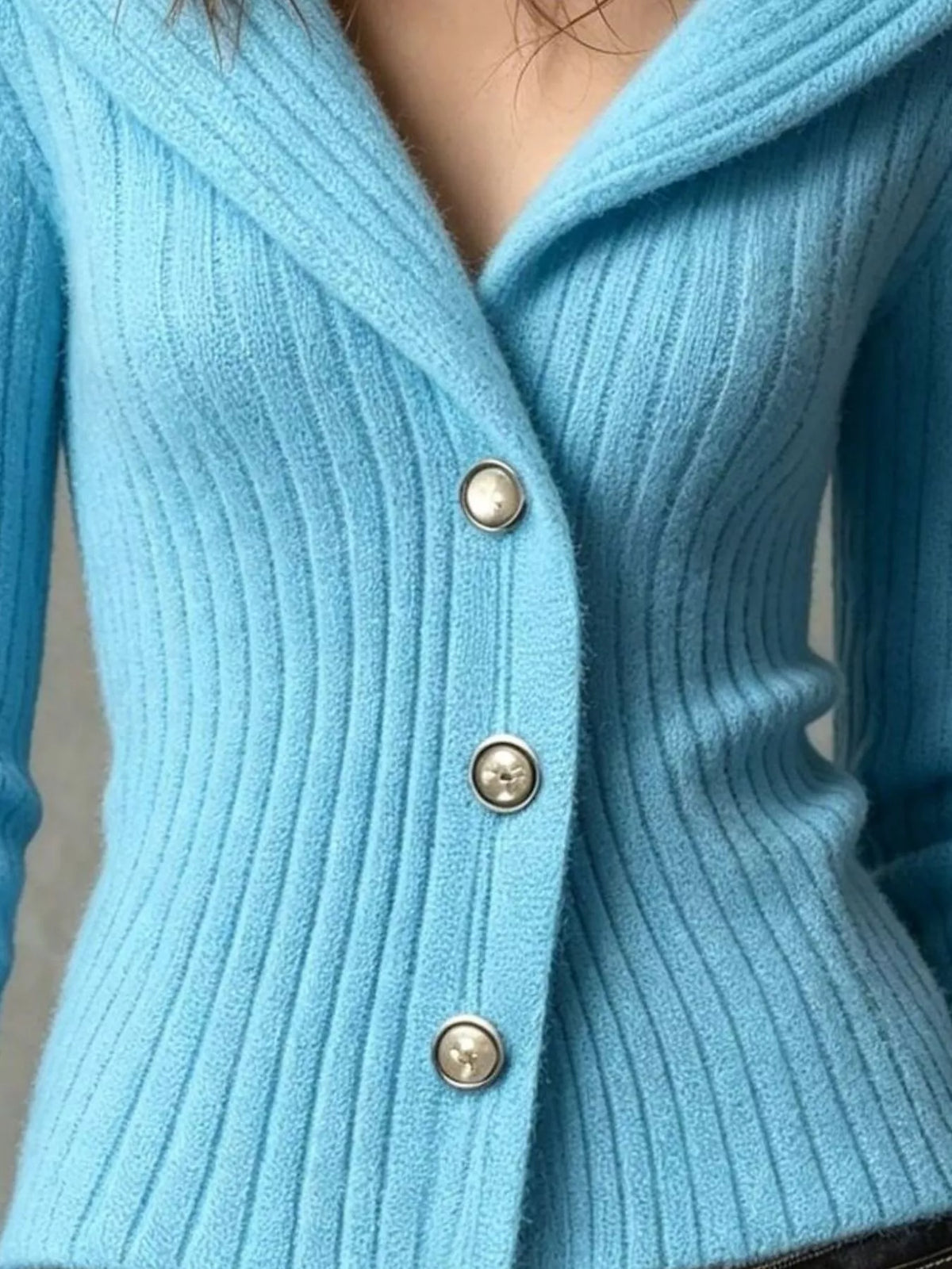 Full Size Ribbed Knit Button-Down Front Cardigan Plus Size