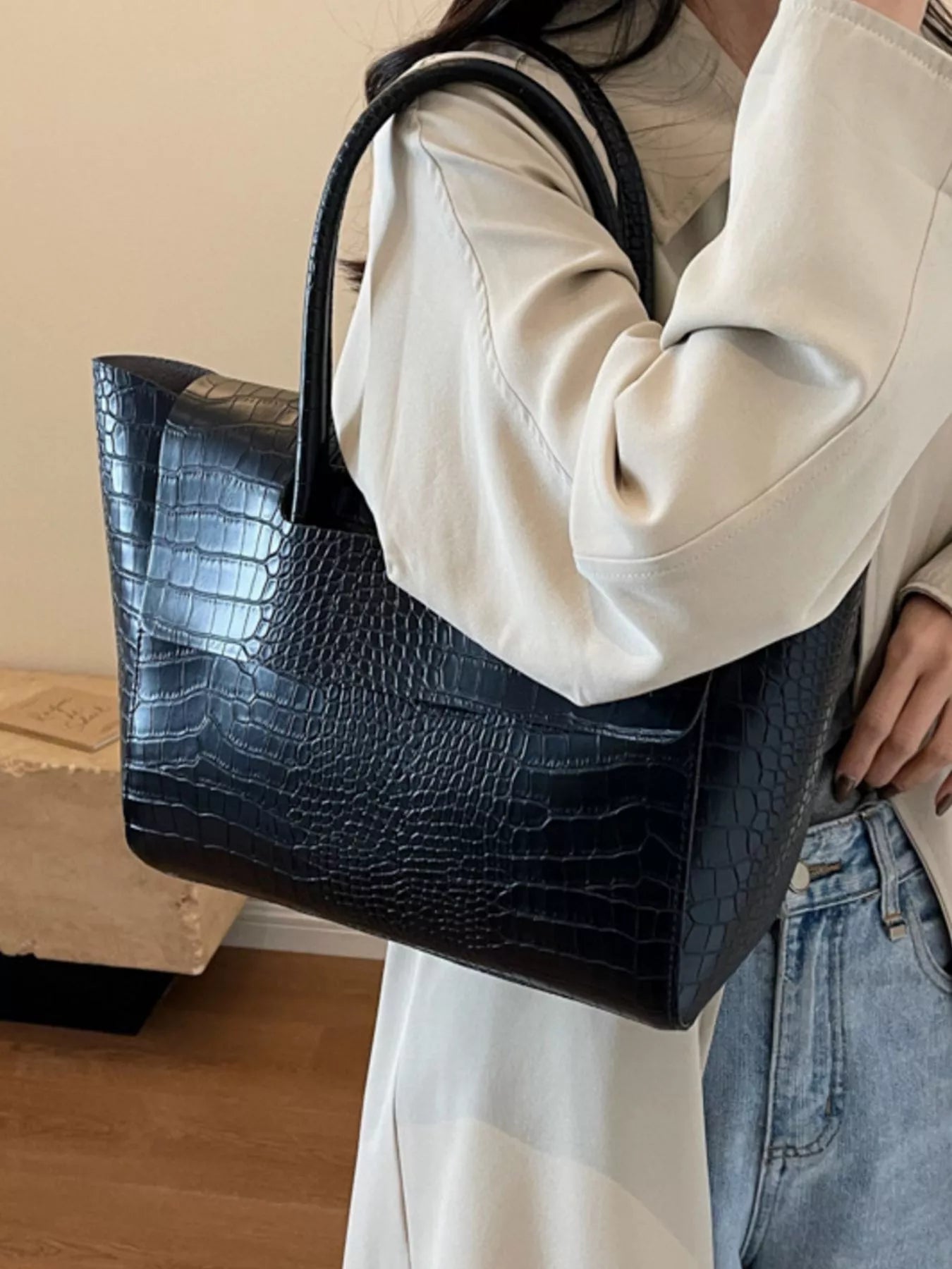 Crocodile Embossed Tote Bag