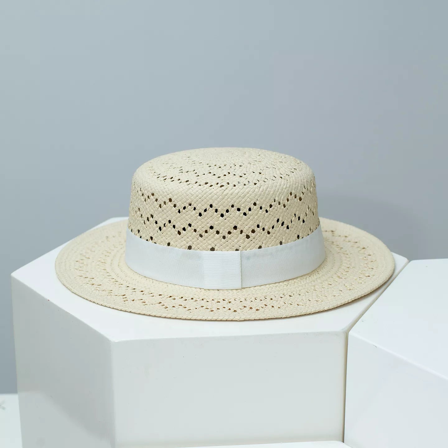 Woven Straw Boater Hat with Ribbon