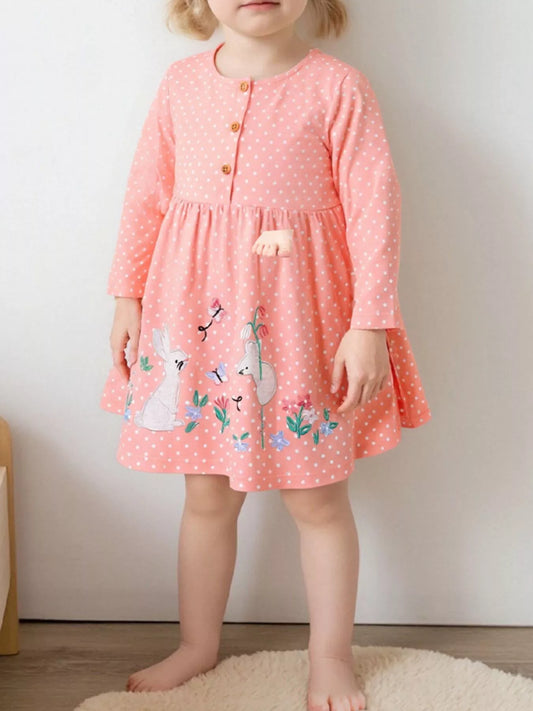 Children's Polka Dot Bunny Long Sleeve Dress