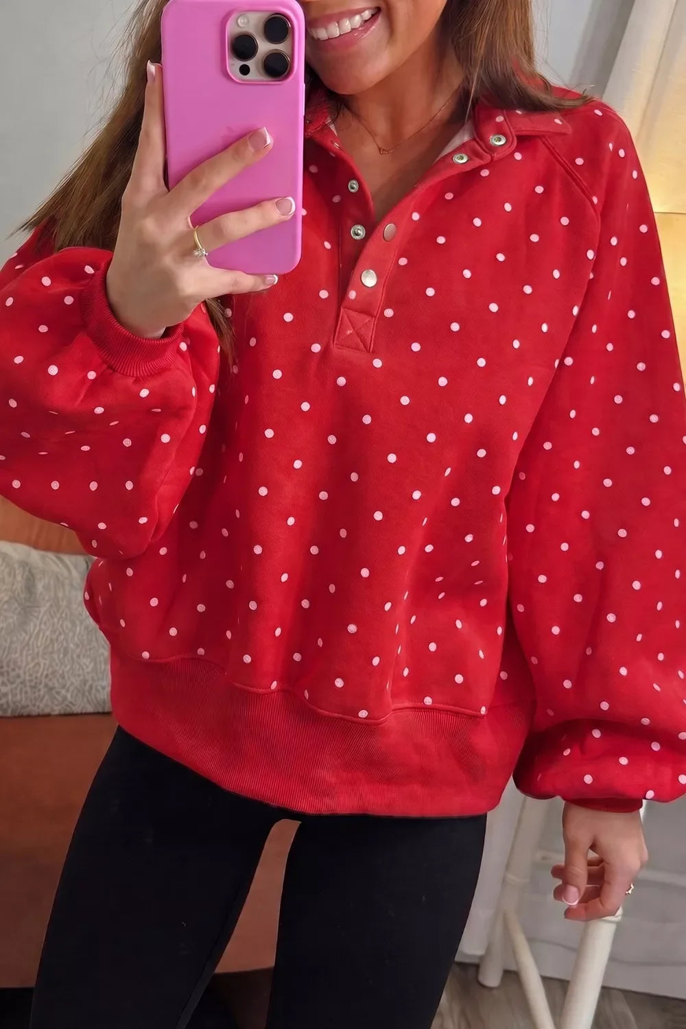 Polka Dot Snap-Button Sweatshirt