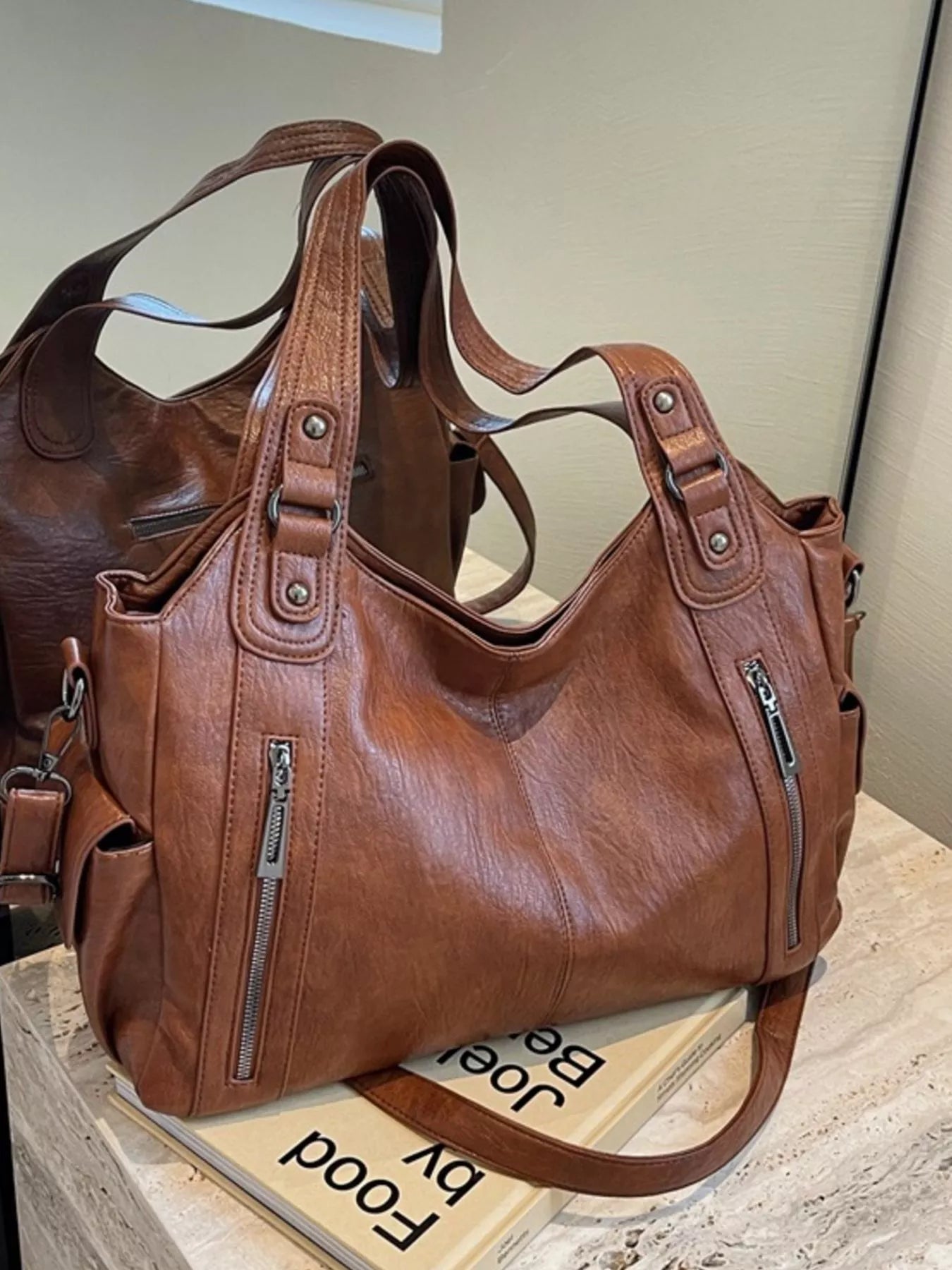 Vintage Style Zipper Front Handbag