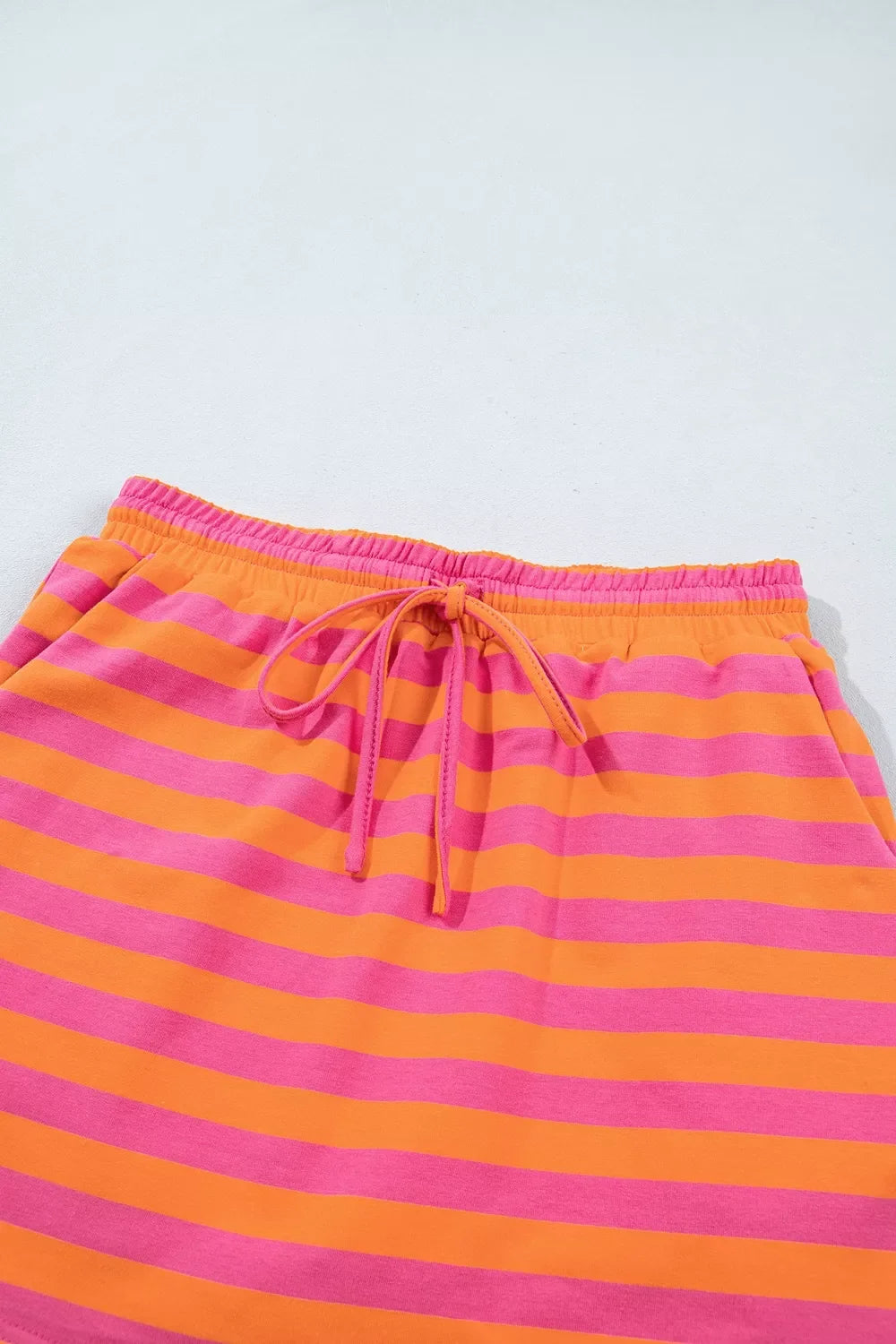 Stripe Color Block Patchwork Mock Neck Pullover Drawstring Mini Skort Set