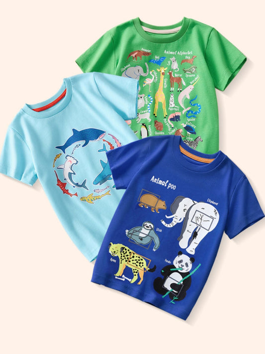 Children's Animal Print Crew Neck Short Sleeve T-Shirt
