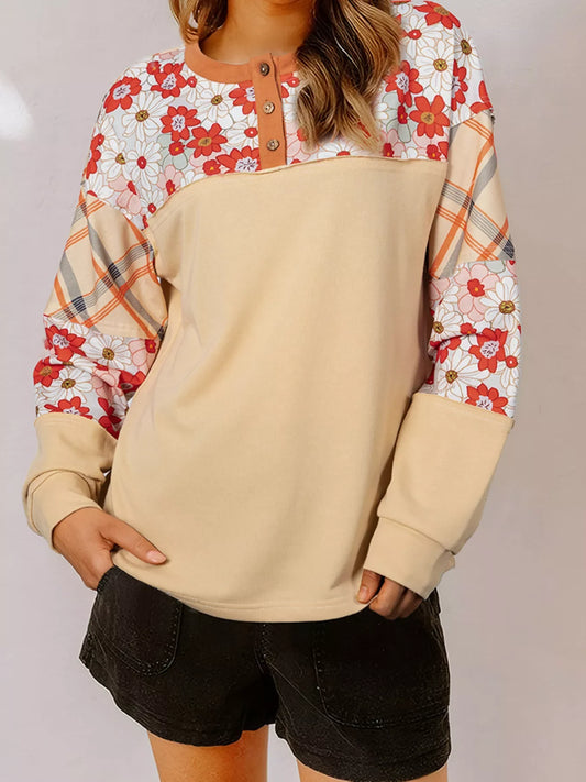 Floral Plaid Patchwork Casual Top