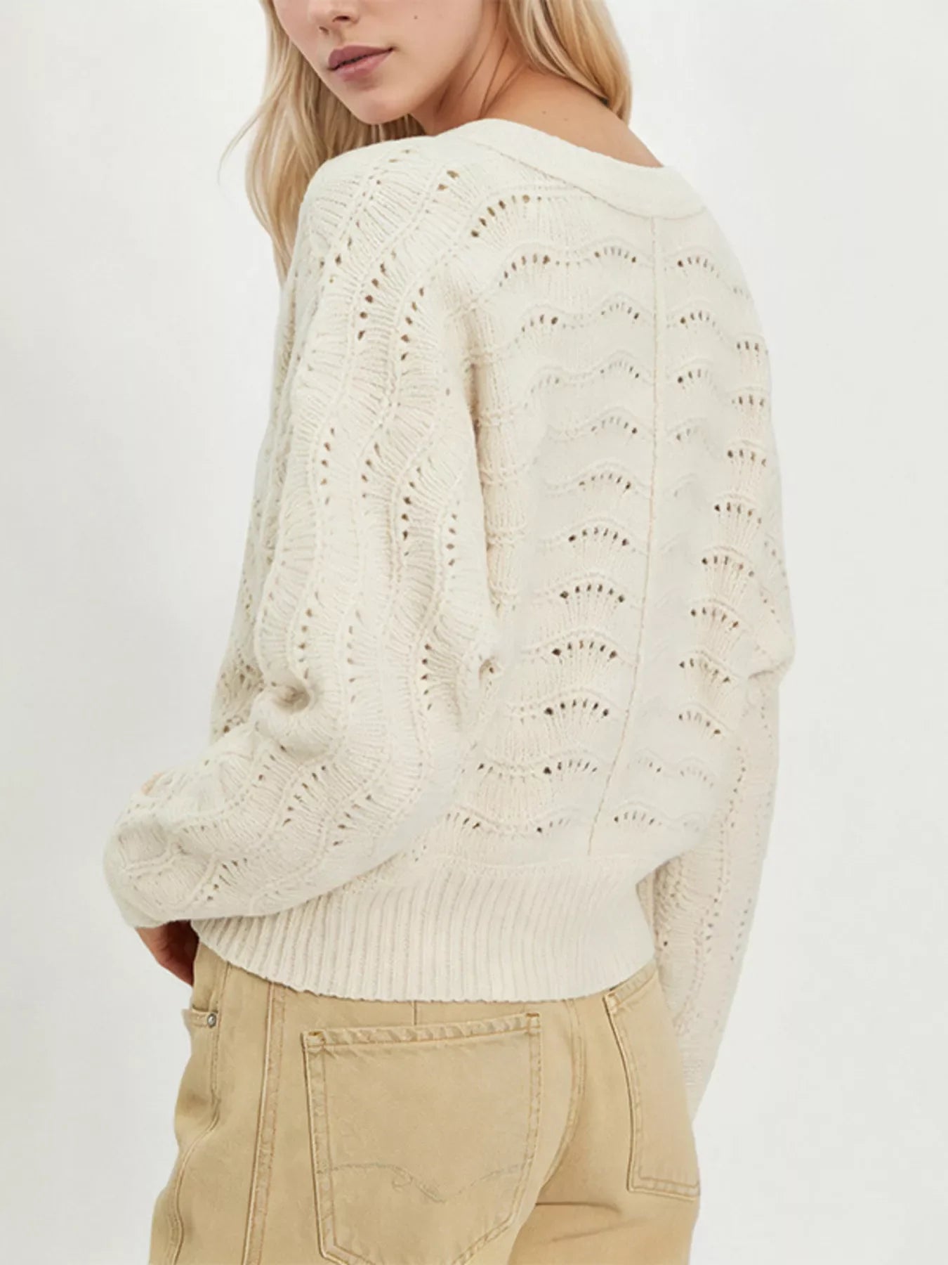 Openwork Button-Down Knit Cardigan