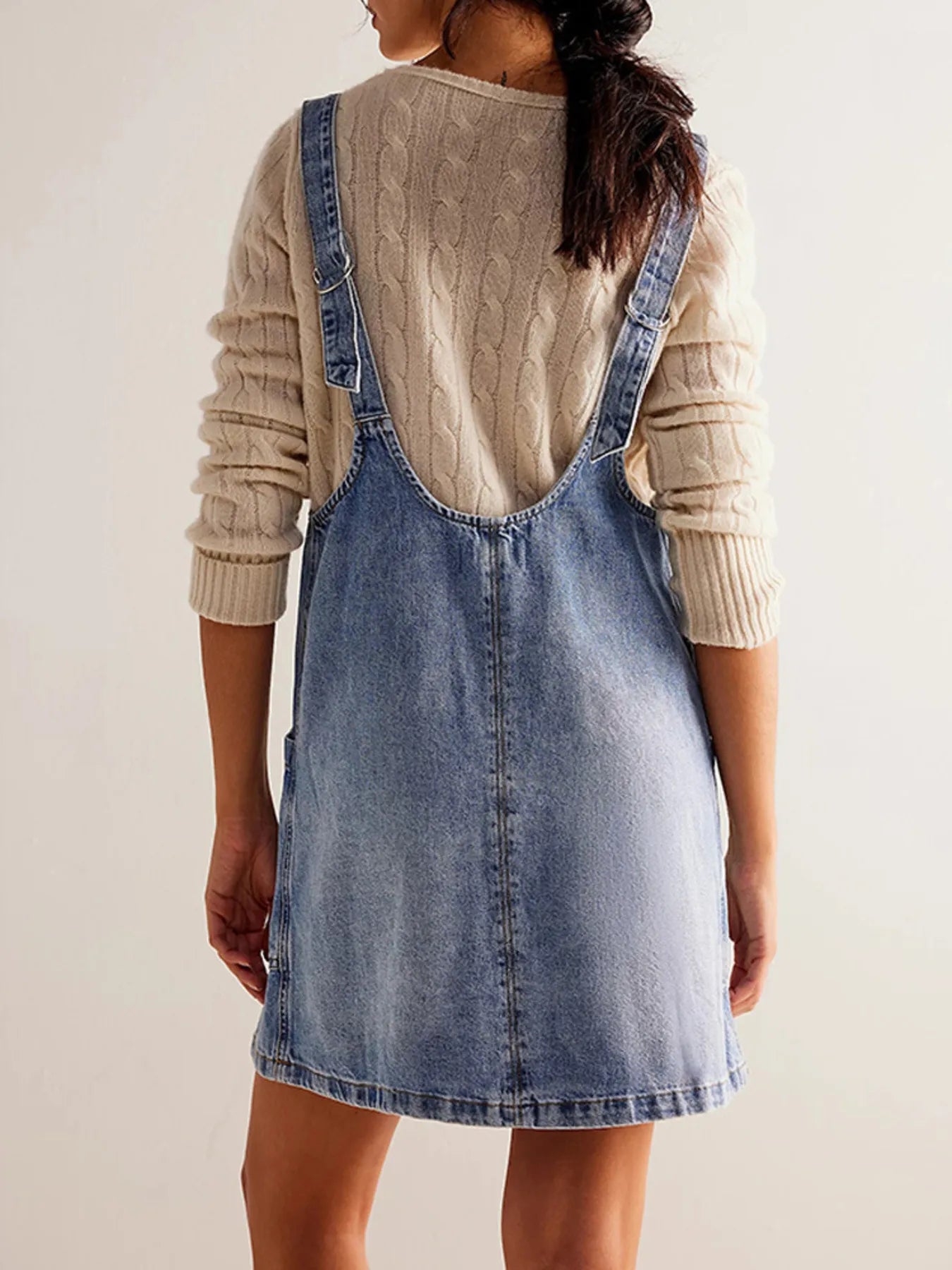 Oversized V-Neck Denim Tank Dress with Front Pockets