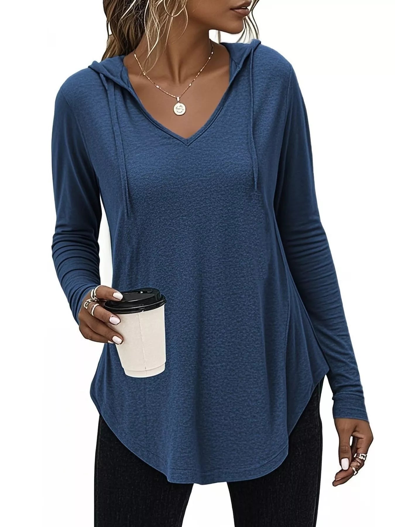 Full Size Drawstring Long Sleeve Hooded Top Plus Size