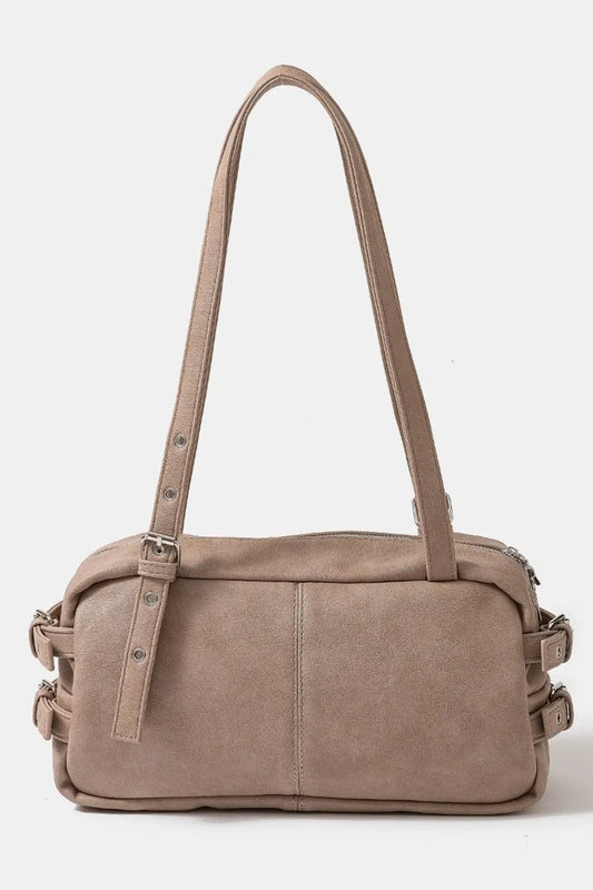 Fame Multi Grommet Belt Strap Rustic Rectangular Hand Bag