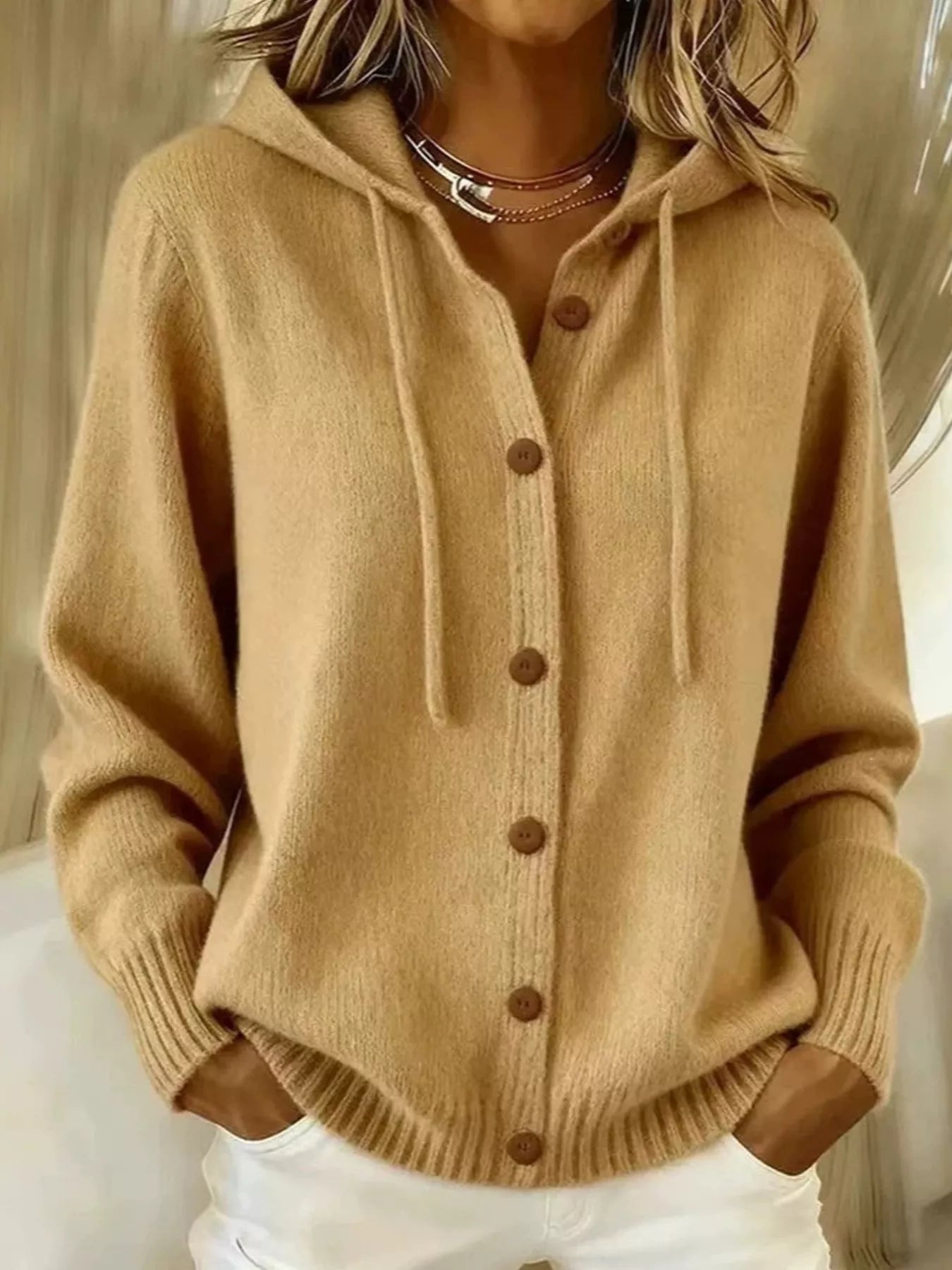 Hooded Button-Up Cardigan