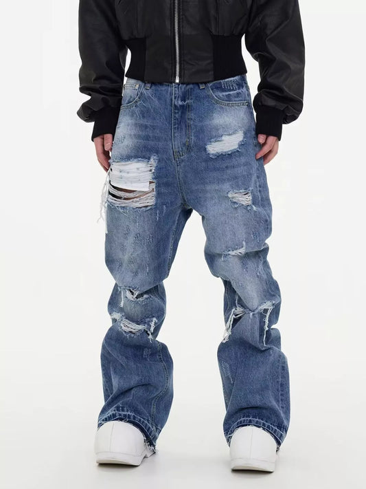 Men's Full Size Distressed Wide Leg Jeans Plus Size