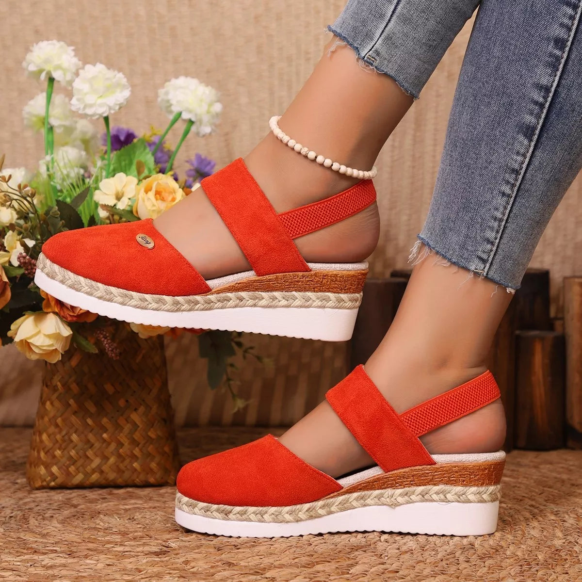 Espadrille Wedge Sandals with Ankle Strap