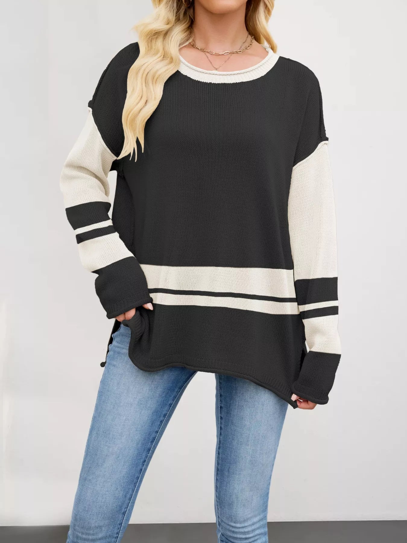 Color Block Side Slit Sweater