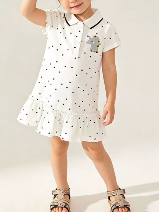 Children's Unicorn Polka Dot Ruffle Hem Dress
