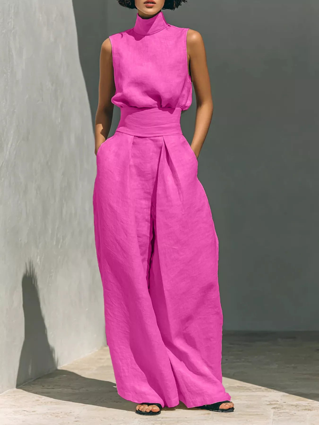 Full Size Sleeveless Wide-Leg Jumpsuit with Smocked Waist Plus Size