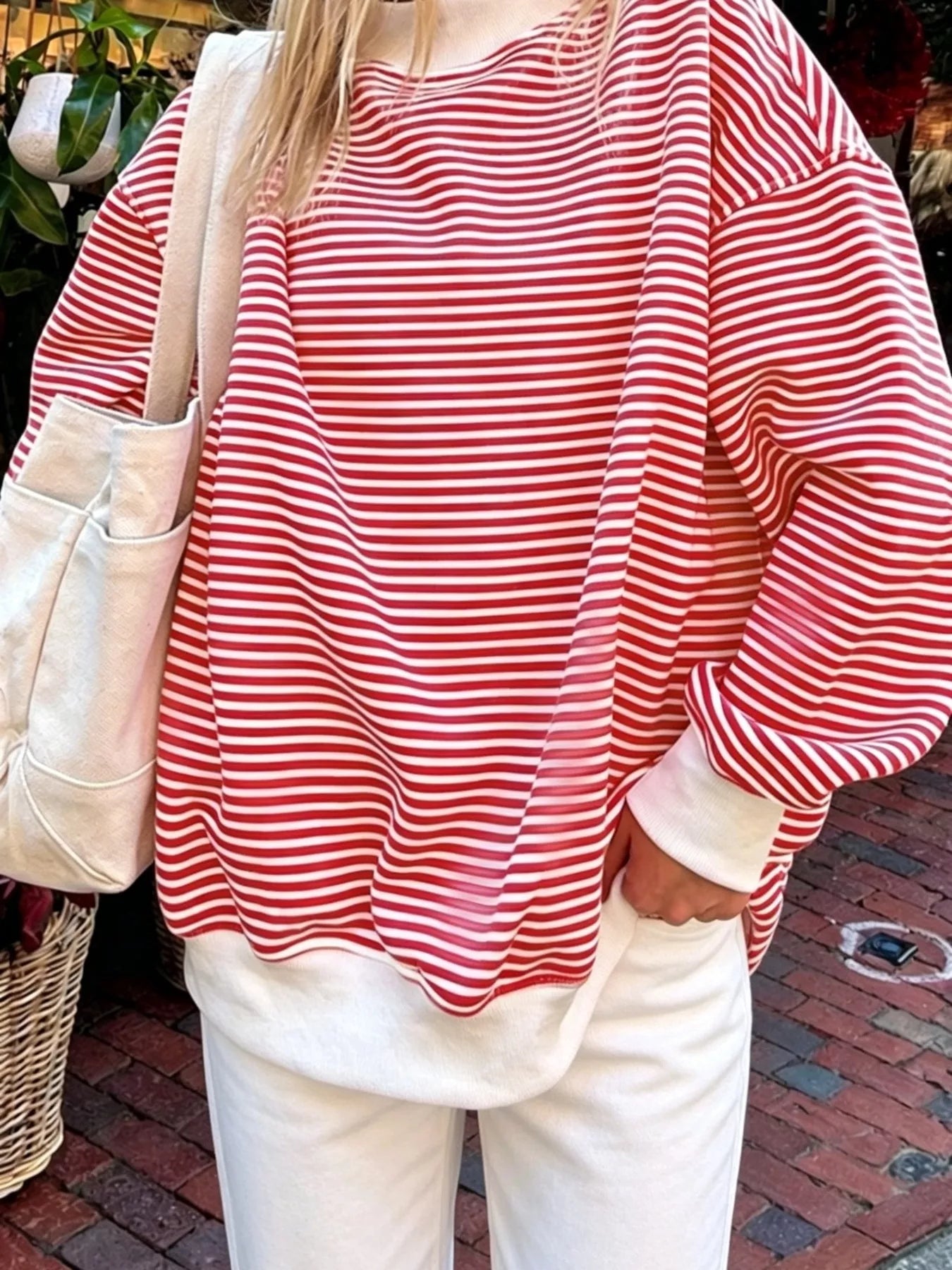 Oversized Striped Crew Neck Sweatshirt