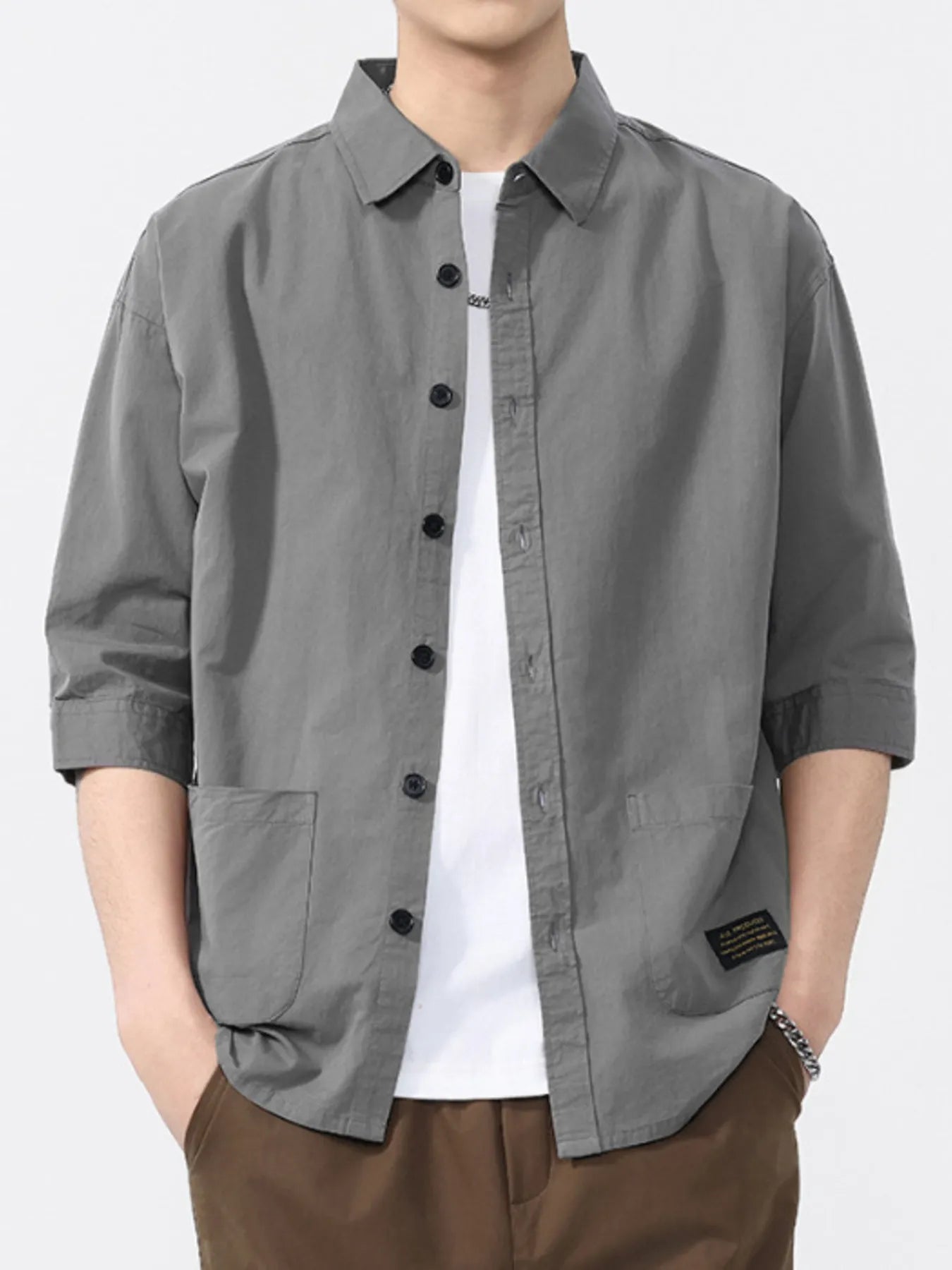 Men's Plus Size Button Up 3/4 Sleeve Shirt