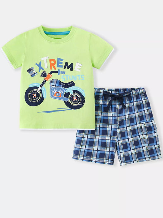 Children's Extreme Stunts Motorcycle Graphic T-Shirt and Shorts Set