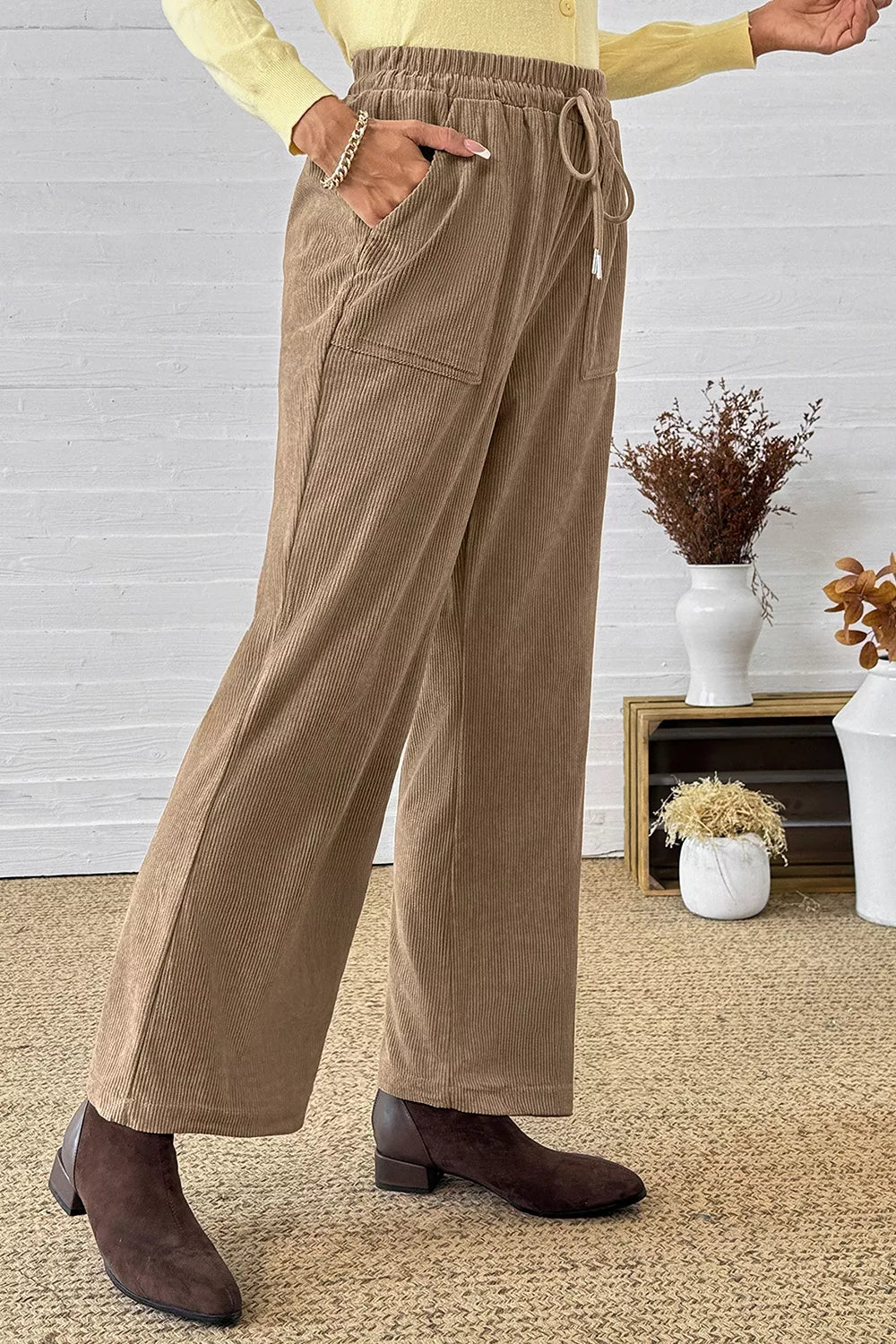 Corduroy Wide-Leg Drawstring Pants