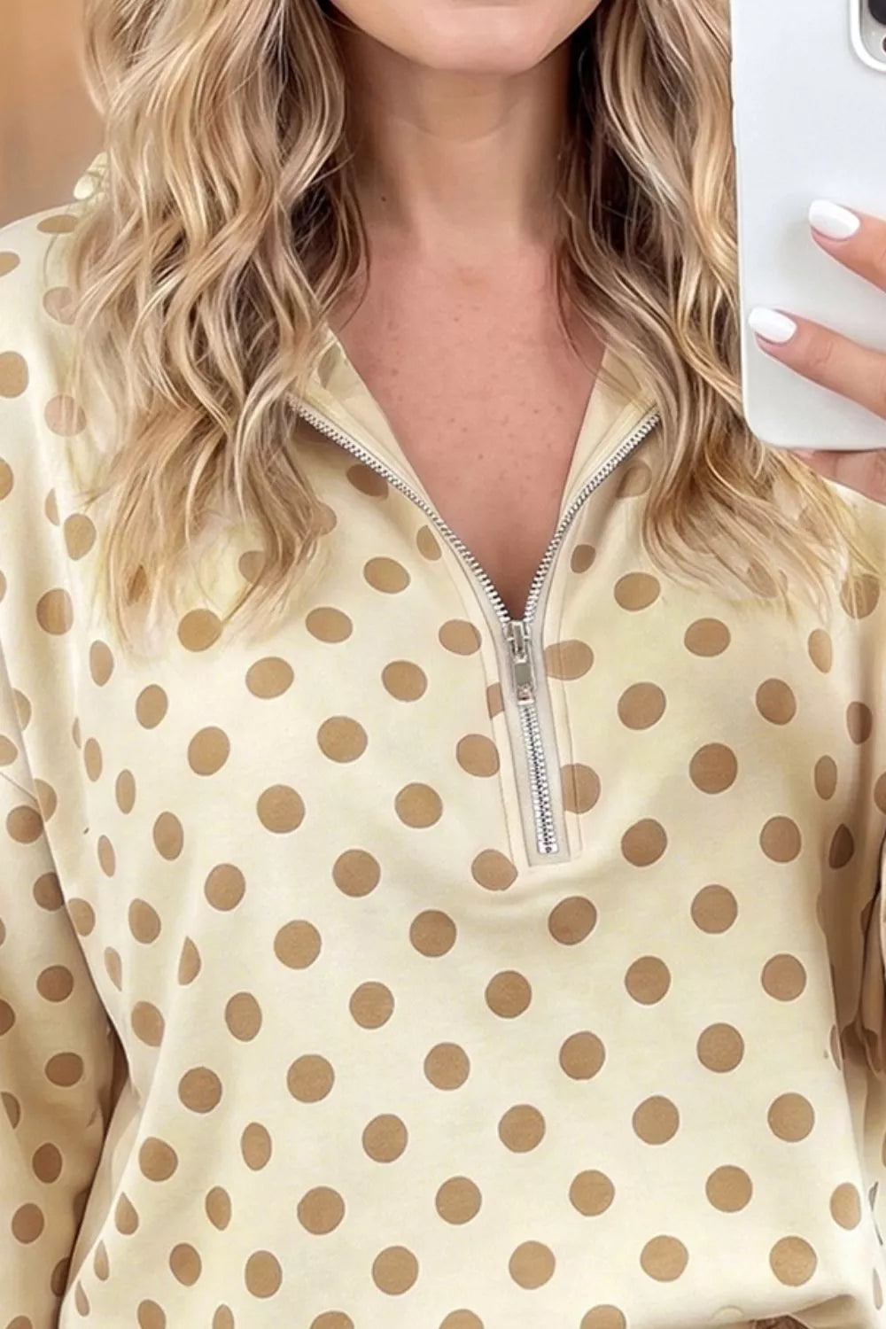 Polka Dot Quarter Zip Sweatshirt and Shorts Set
