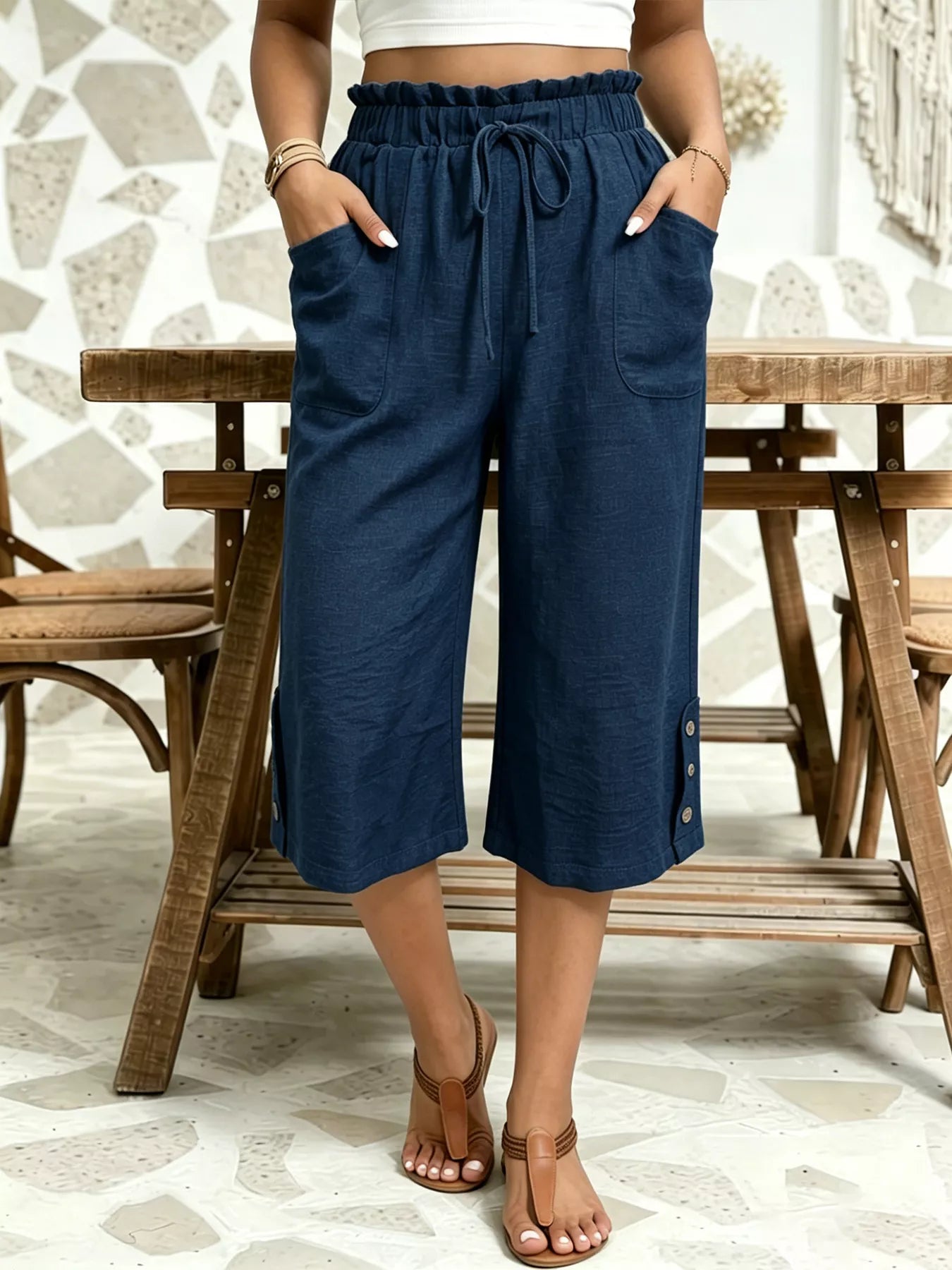 High-Waisted Drawstring Capris