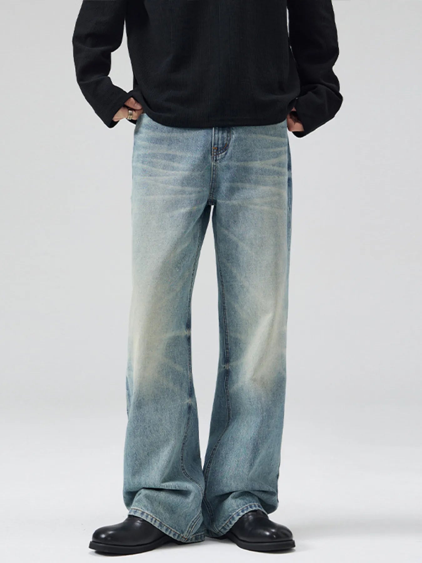 Men's Full Size Vintage Wash Flare Jeans Plus Size