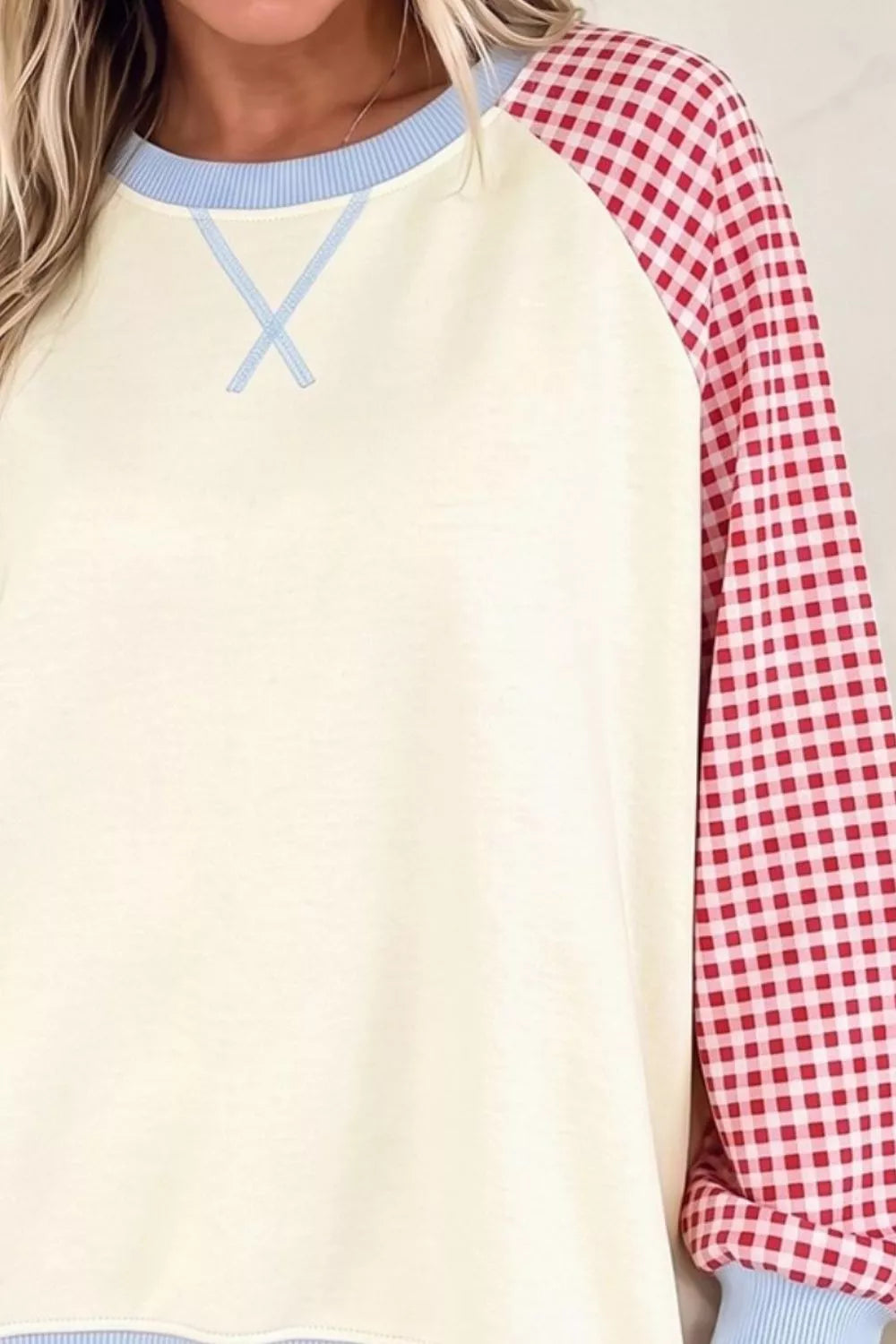 Plaid Raglan Sleeve Sweatshirt