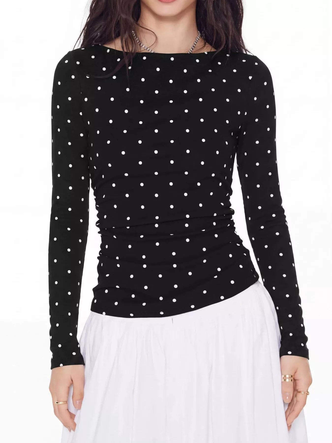 Long Sleeve Polka Dot Tie Back T-Shirt