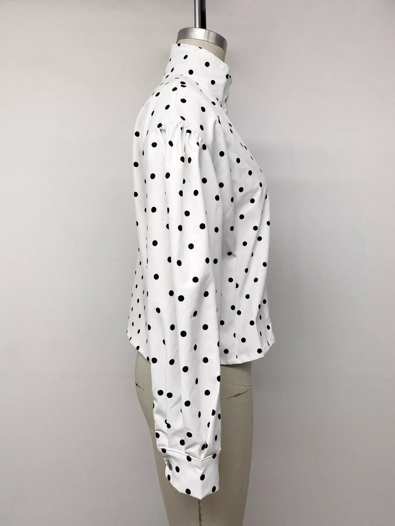 Polka Dot Zip Up Cropped Jacket